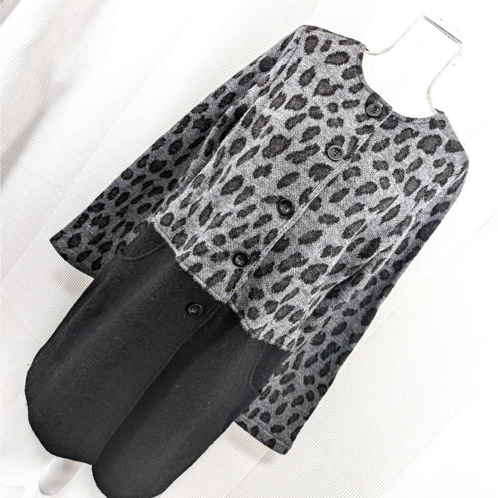 NWOT! RIVA! FINE WOOL, BLACK & GRAY LEOPARD, LONG CARDIGAN SWEATER! SZ L